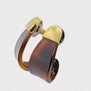 Avon 1997 Tortoise Style J Hoop Pierced Earrings Surgical Steel Posts